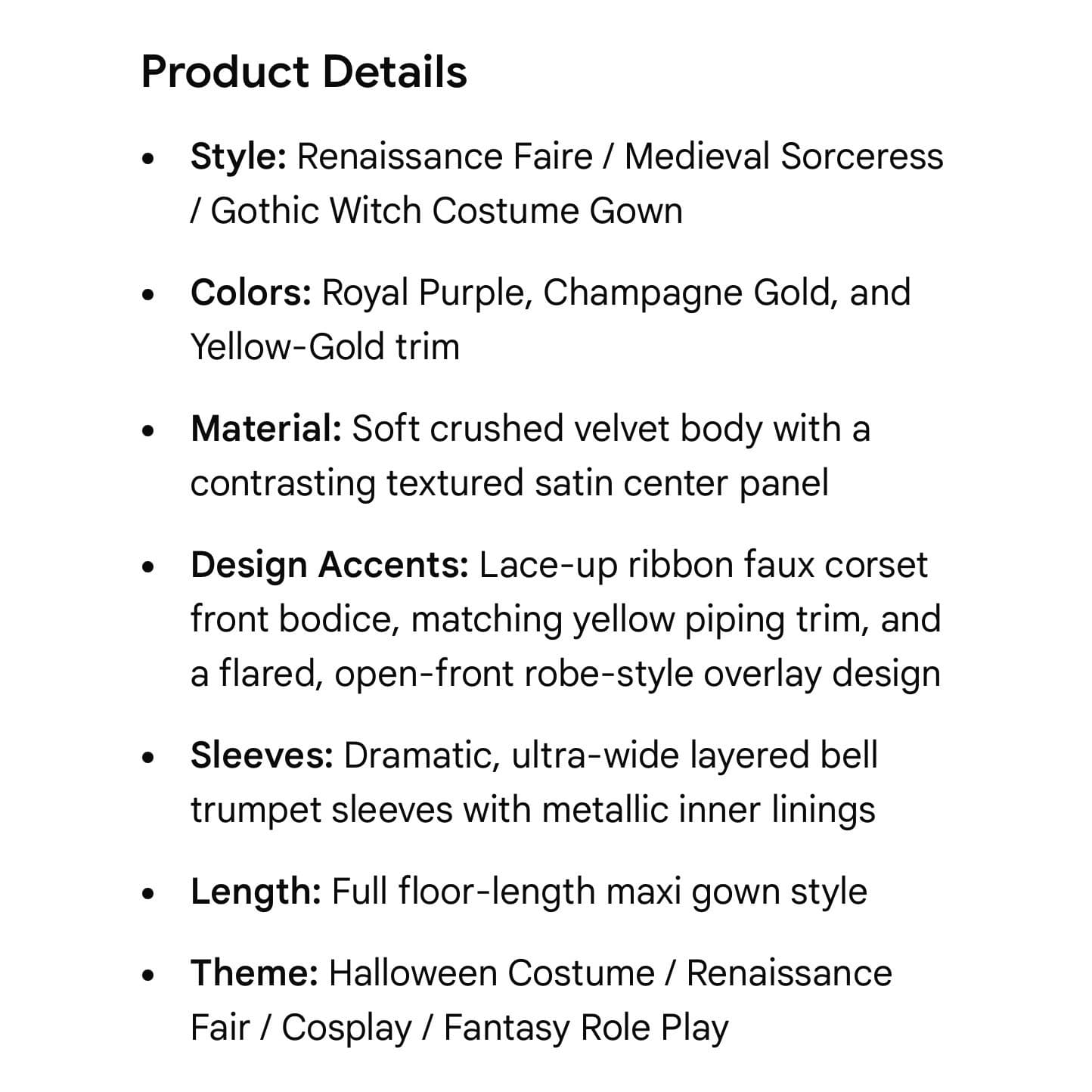 Renaissance Dress Medieval Gown Costume Purple Velvet Fair Sorceress Cosplay S - Thumbnail 4