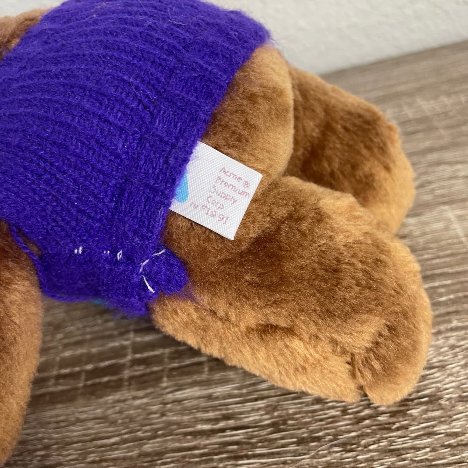 Vintage 1991 Acme Park City Utah Teddy Bear Plush Purple Sweater Beanie 90s - Thumbnail 6