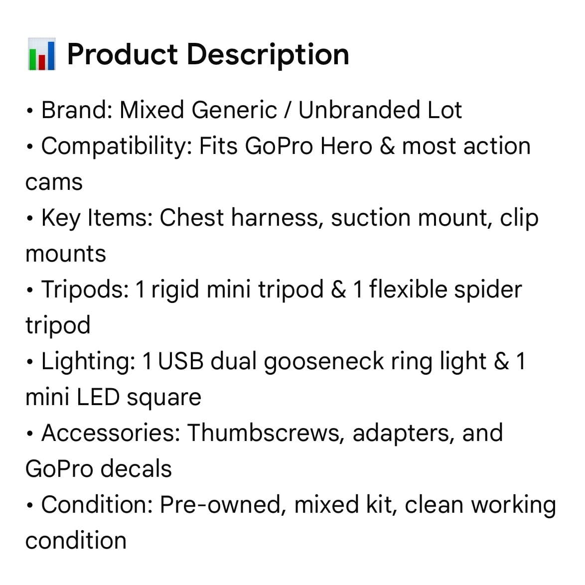 Action Camera Accessory Lot Chest Mount Mini Tripod LED Ring Light Suction Cup - Thumbnail 2