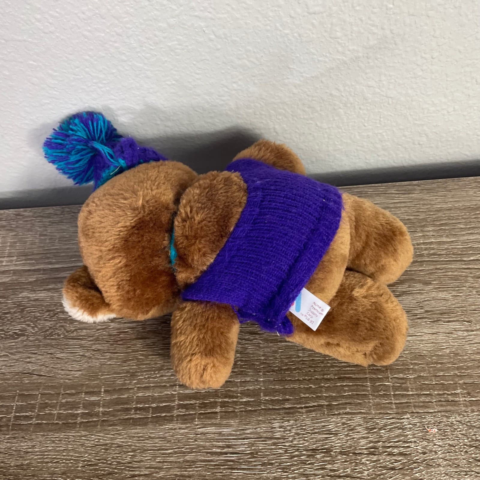 Vintage 1991 Acme Park City Utah Teddy Bear Plush Purple Sweater Beanie 90s - Thumbnail 11