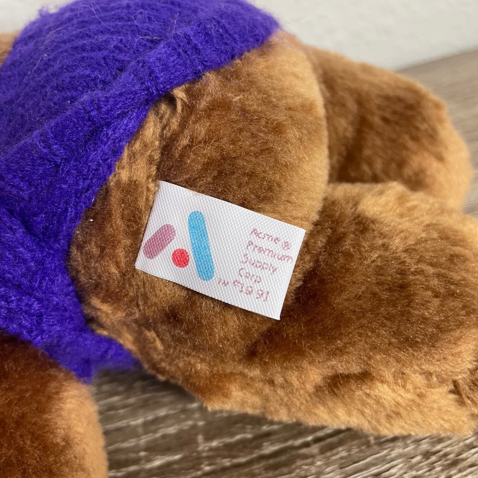 Vintage 1991 Acme Park City Utah Teddy Bear Plush Purple Sweater Beanie 90s - Thumbnail 8