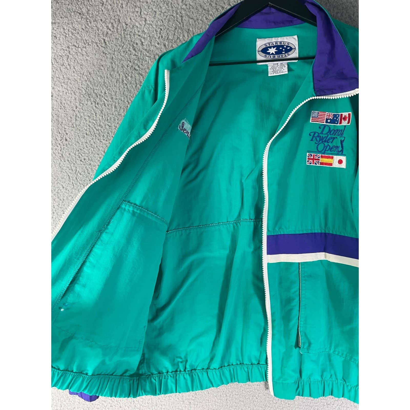 Vintage 1994 Doral Ryder Open Golf Jacket Teal Purple Windbreaker Mens M USA - Thumbnail 9