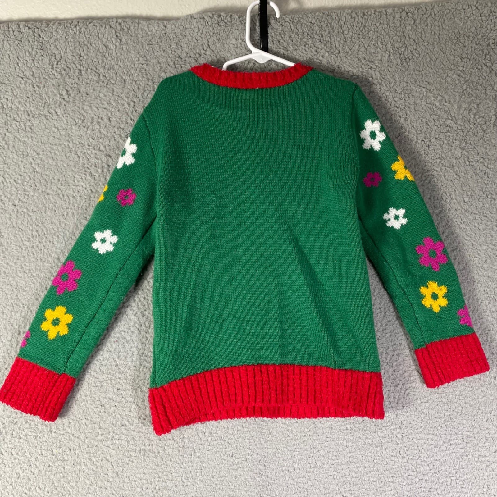 Holiday Time Kids Green Ugly Christmas Sweater Peace Love Santa Girls Size 6/6X - Thumbnail 9