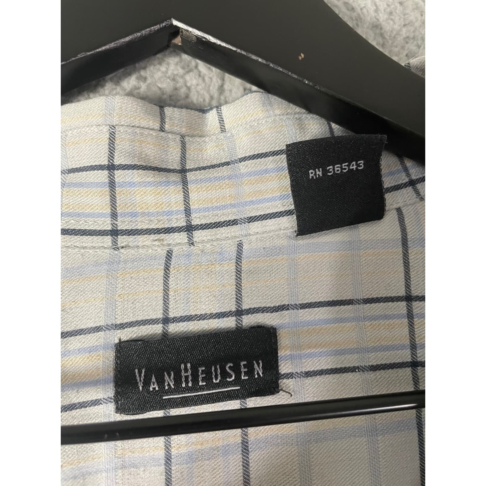 Van Heusen Mens XXL Short Sleeve Button Down Shirt Blue Tan Grid Plaid - Thumbnail 4
