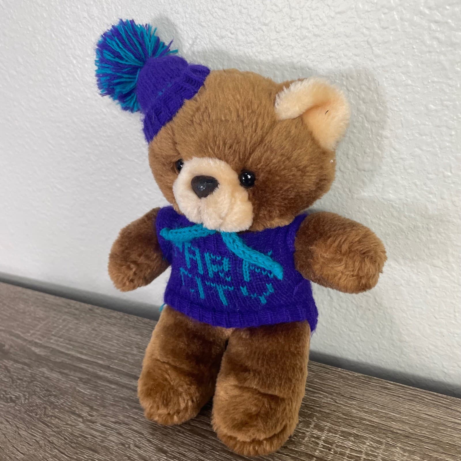 Vintage 1991 Acme Park City Utah Teddy Bear Plush Purple Sweater Beanie 90s - Thumbnail 9