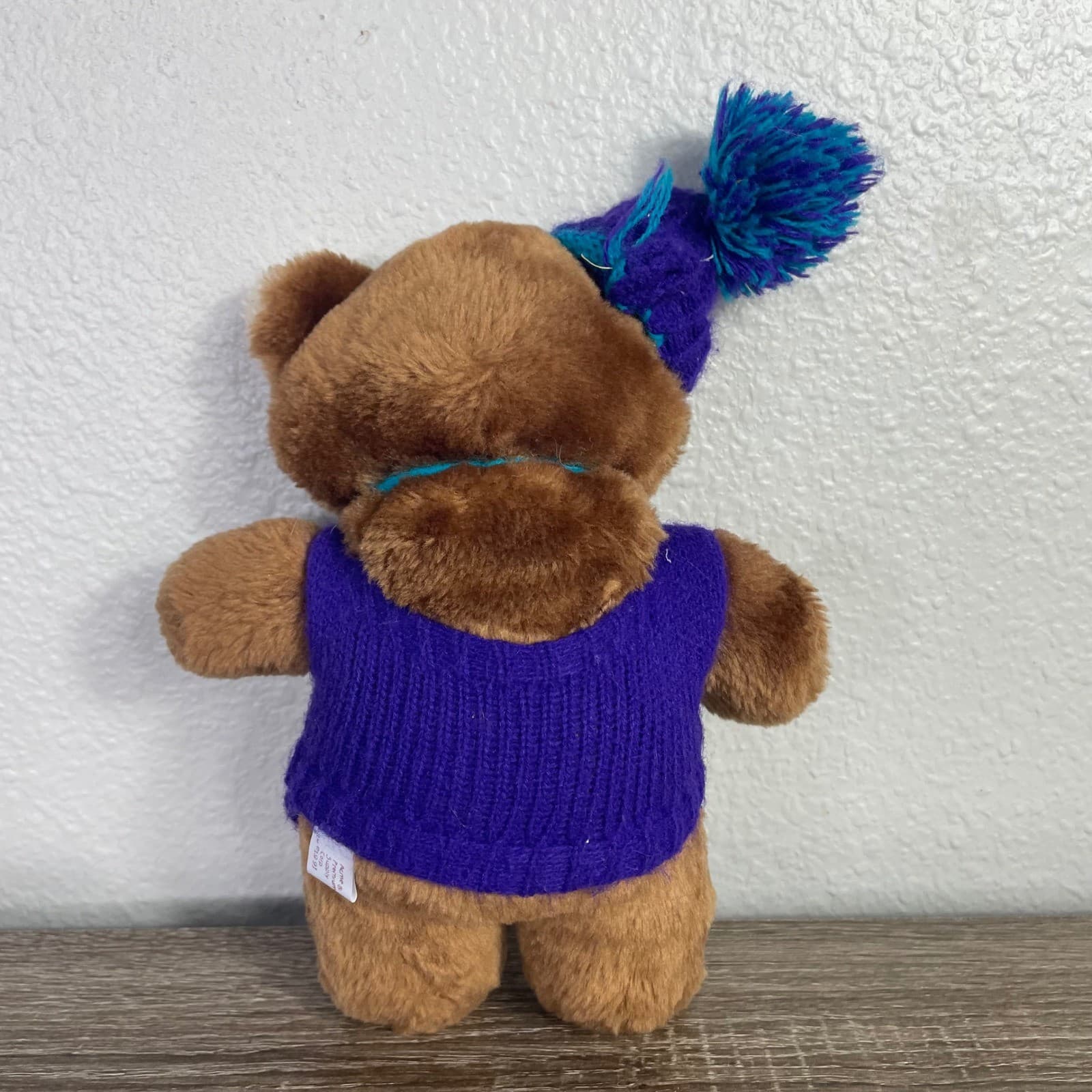 Vintage 1991 Acme Park City Utah Teddy Bear Plush Purple Sweater Beanie 90s - Thumbnail 5