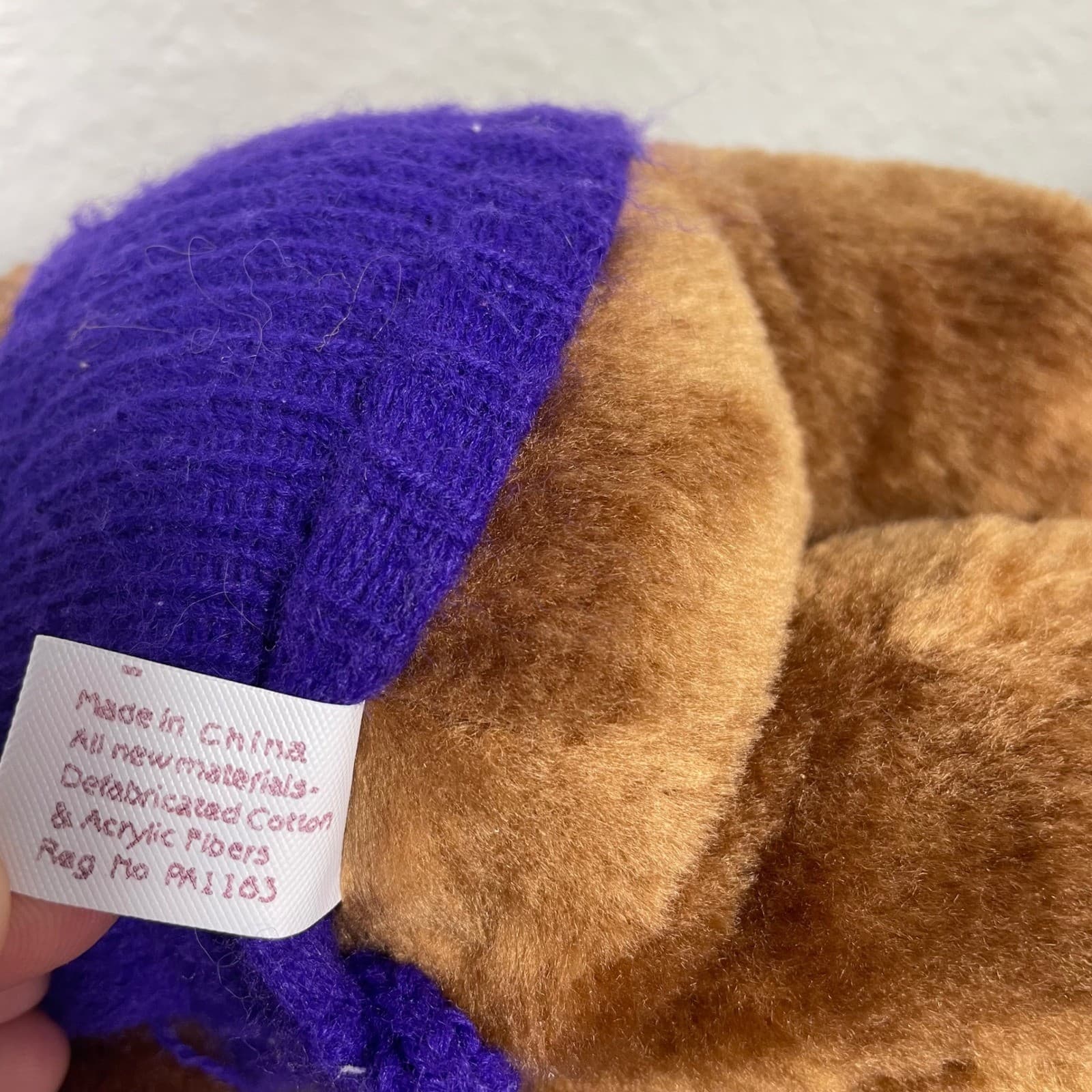 Vintage 1991 Acme Park City Utah Teddy Bear Plush Purple Sweater Beanie 90s - Thumbnail 7