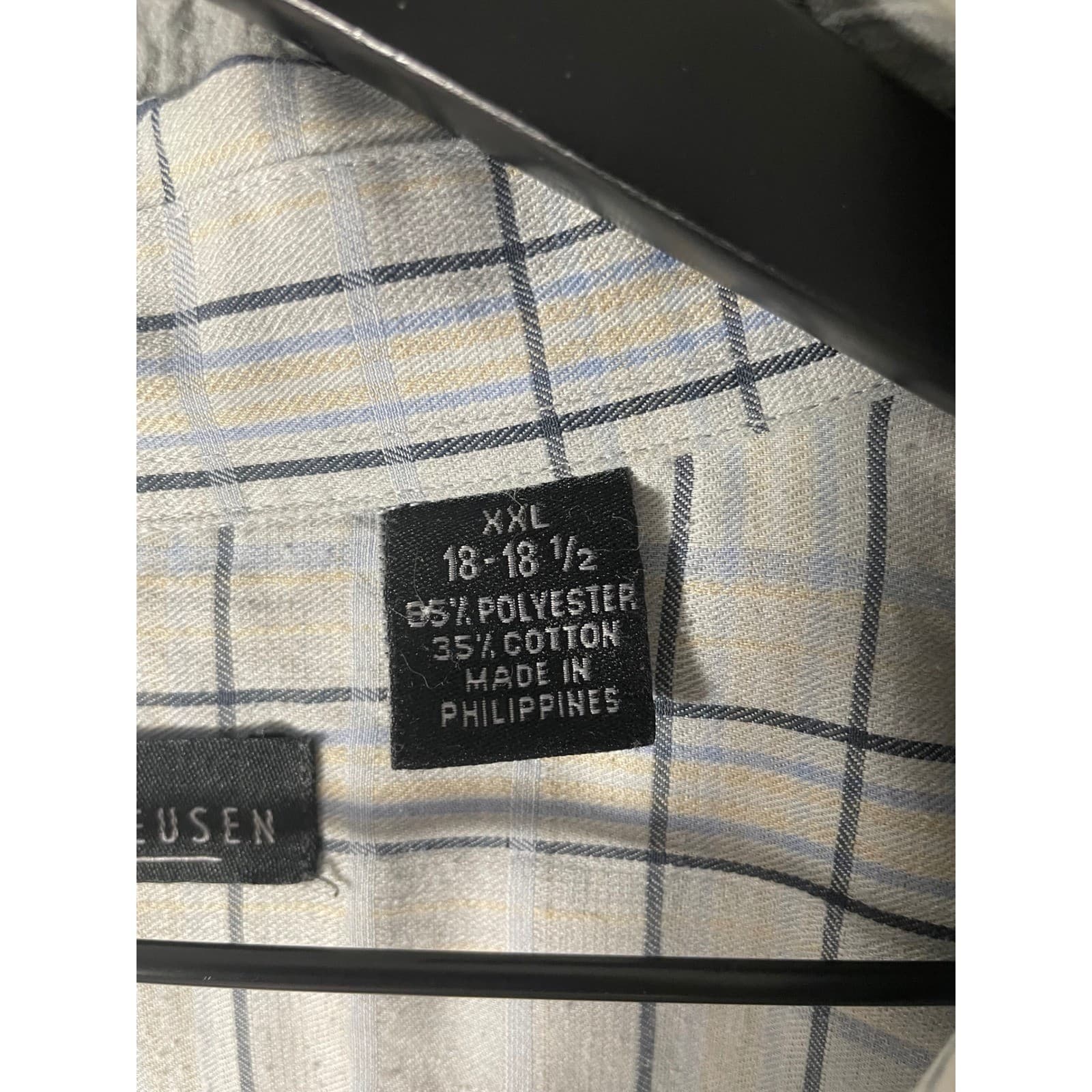 Van Heusen Mens XXL Short Sleeve Button Down Shirt Blue Tan Grid Plaid - Thumbnail 5