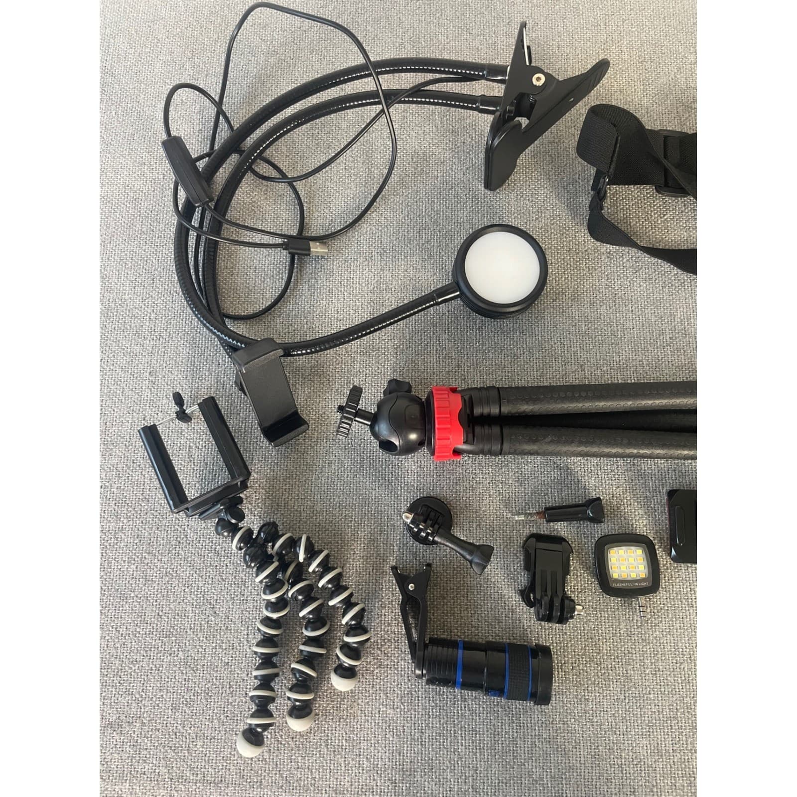 Action Camera Accessory Lot Chest Mount Mini Tripod LED Ring Light Suction Cup - Thumbnail 4