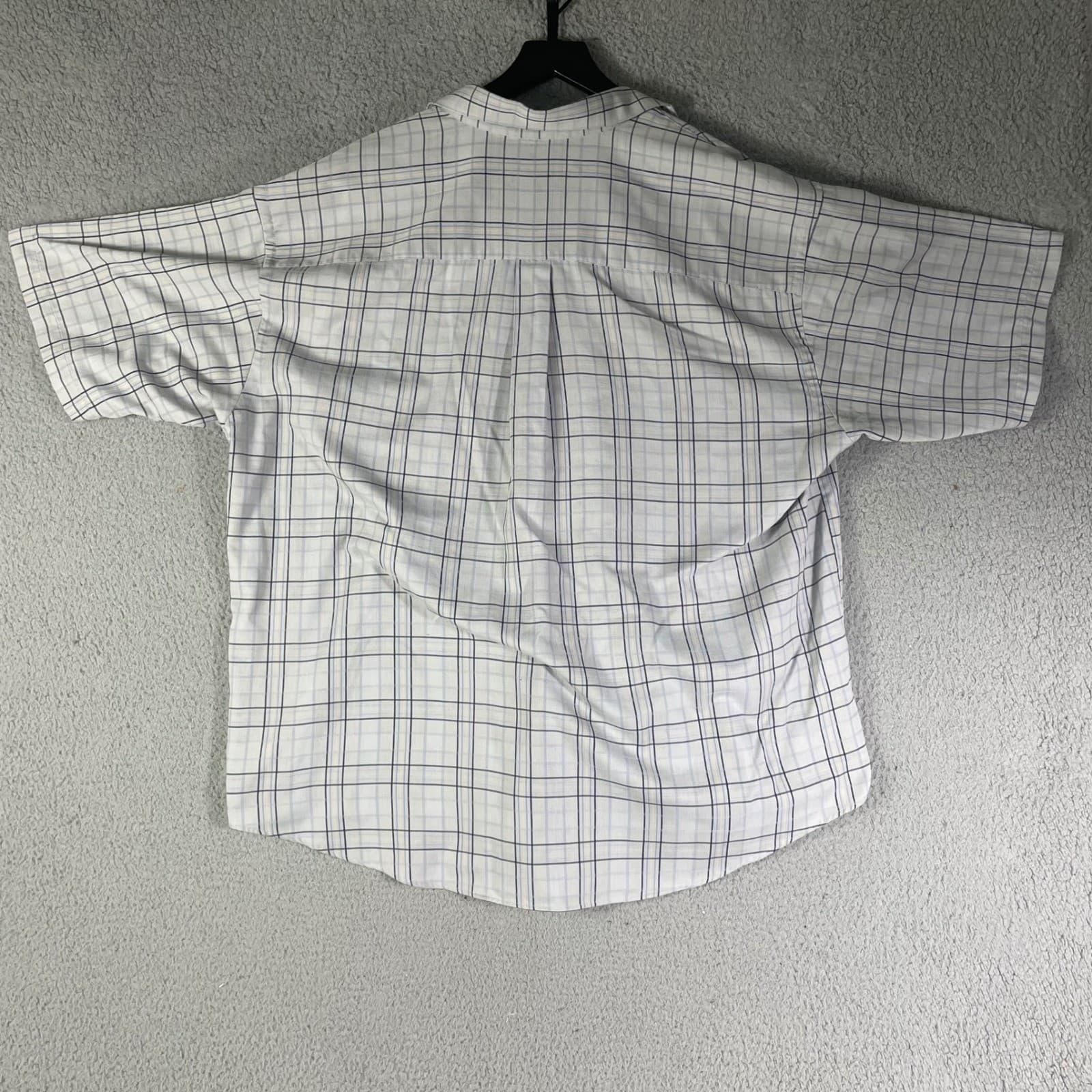 Van Heusen Mens XXL Short Sleeve Button Down Shirt Blue Tan Grid Plaid - Thumbnail 6