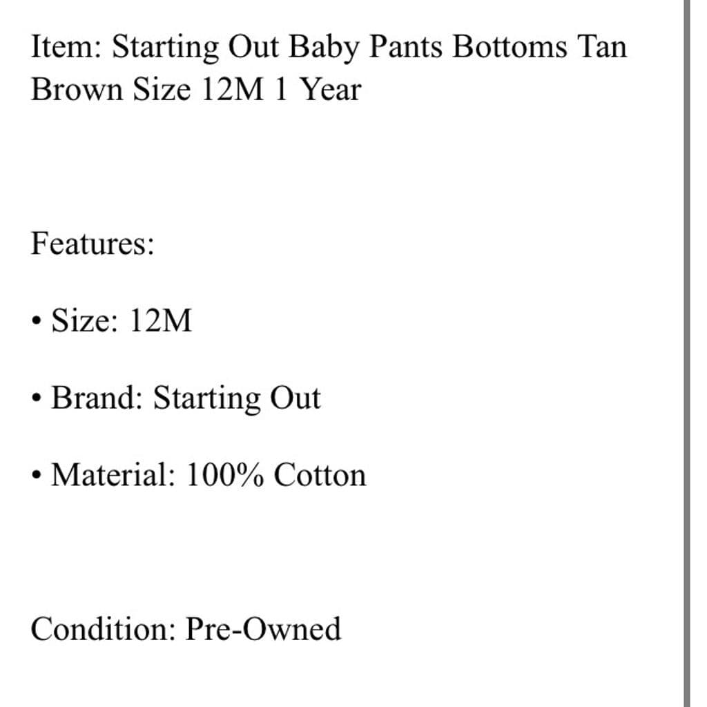 Starting Out Infant Tan Brown Pull-On Pants Size 12M Soft Cotton Baby - Thumbnail 5