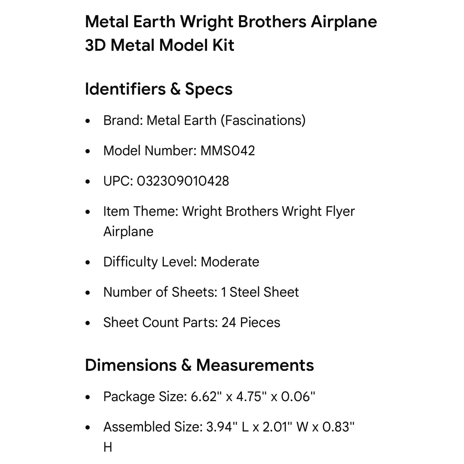 Metal Earth Wright Brothers Airplane 3D Metal Model Kit MMS042 Fascinations NIP - Thumbnail 2