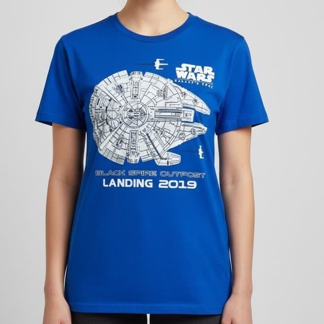 Star Wars Galaxy's Edge Millennium Falcon Graphic Tee Adult Medium Blue