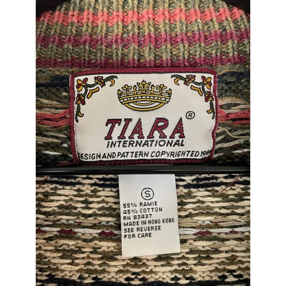 Tiara International Womens Small Zip Up Nordic Fair Isle Knit Sweater Green - Thumbnail 8