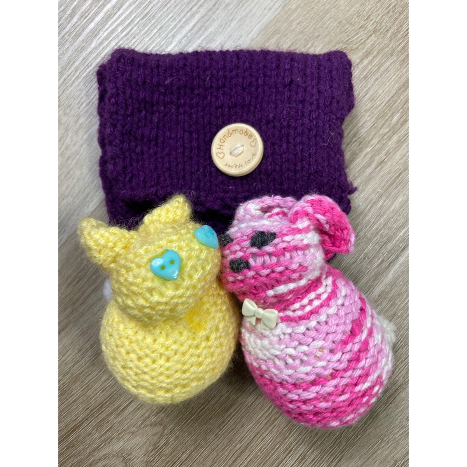 Handmade Knitted Cat Plushie Stuffed Animal Small Coin Purse Pouch Gift Cute - Thumbnail 2