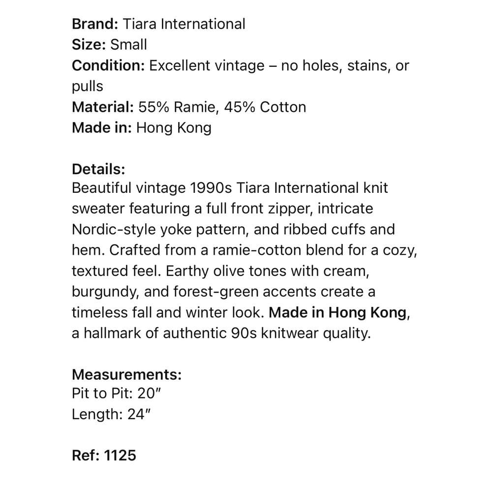 Tiara International Womens Small Zip Up Nordic Fair Isle Knit Sweater Green - Thumbnail 3