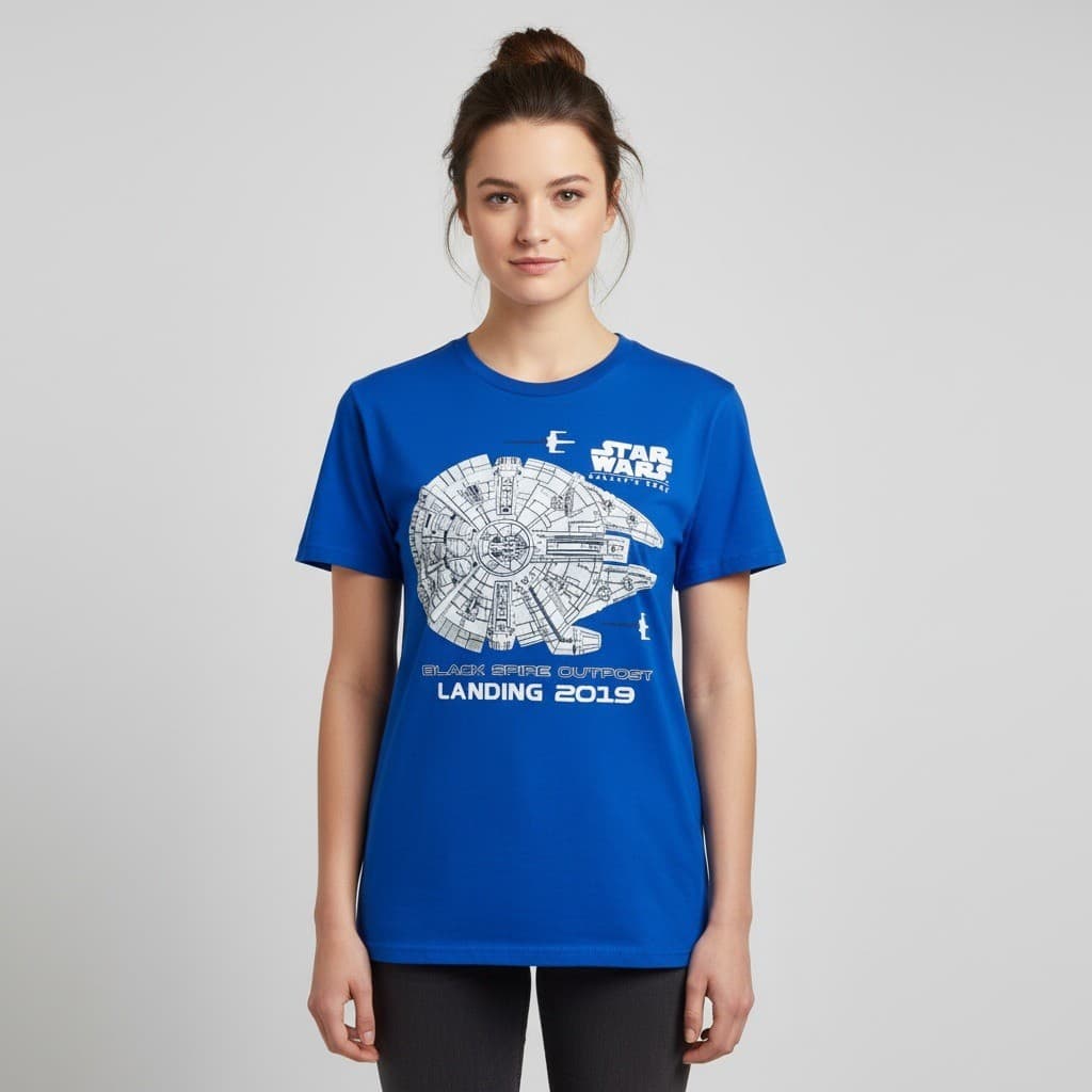 Star Wars Galaxy's Edge Millennium Falcon Graphic Tee Adult Medium Blue - Thumbnail 2