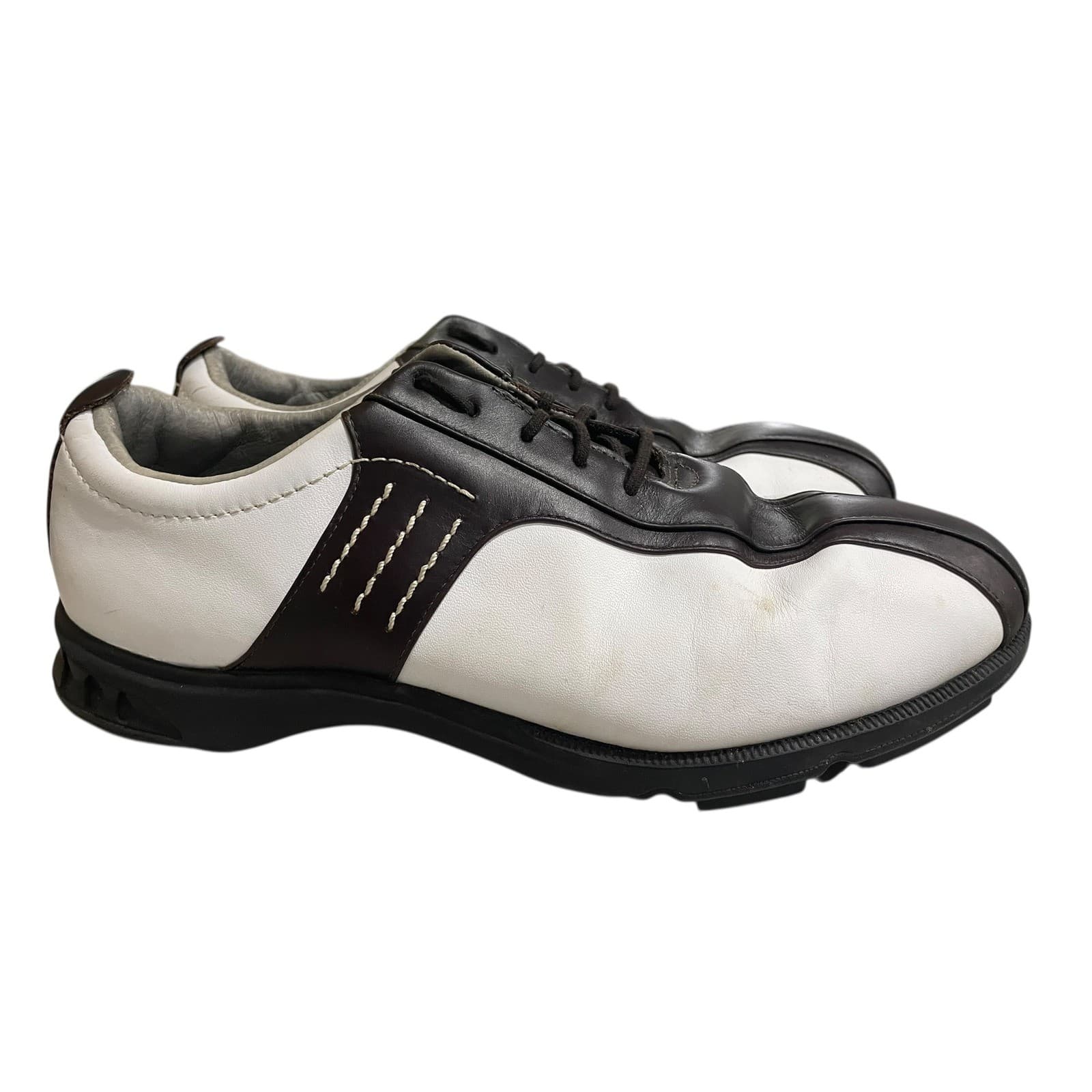 Adidas Golf Shoes Mens 9 Brown White Spiked Leather Lace Up Performance - Thumbnail 6