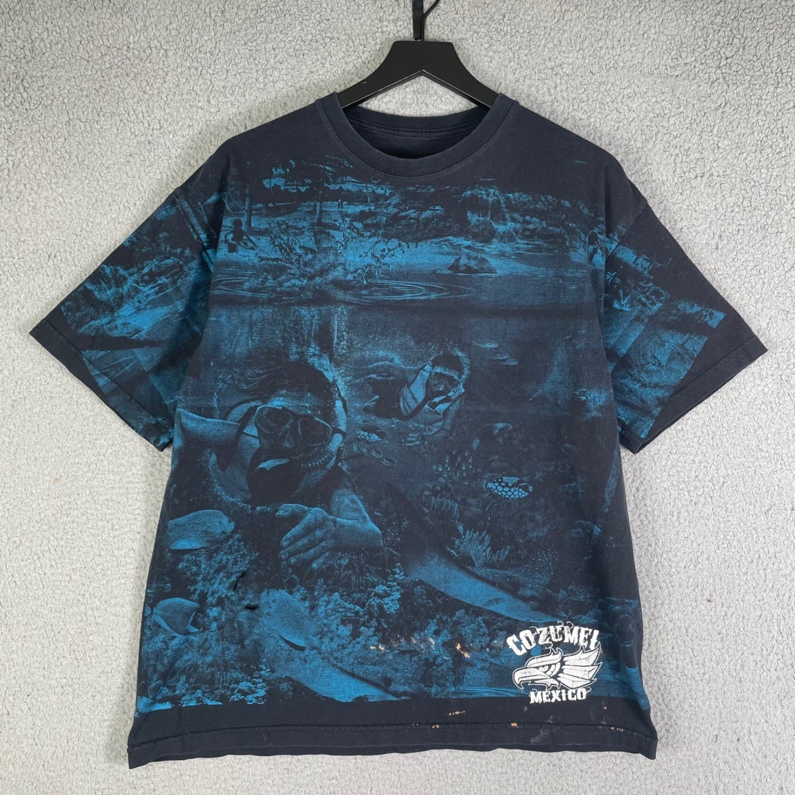 Vintage Cozumel Mexico T Shirt Mens L All Over Print Scuba Diving Graphic Tee - Thumbnail 5
