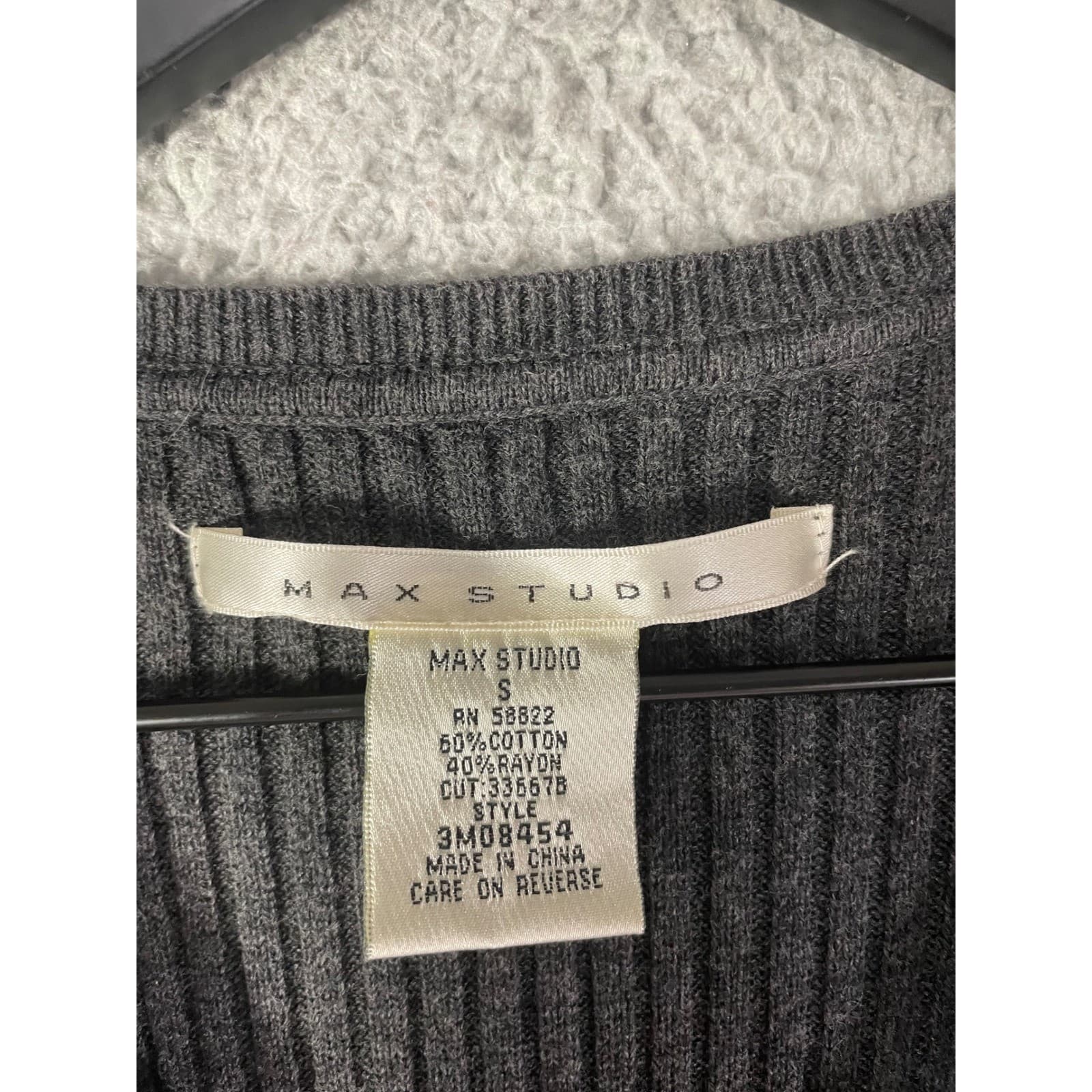 Max Studio Charcoal Grey Ribbed Knit V-Neck Fit and Flare Dress Small - Thumbnail 4