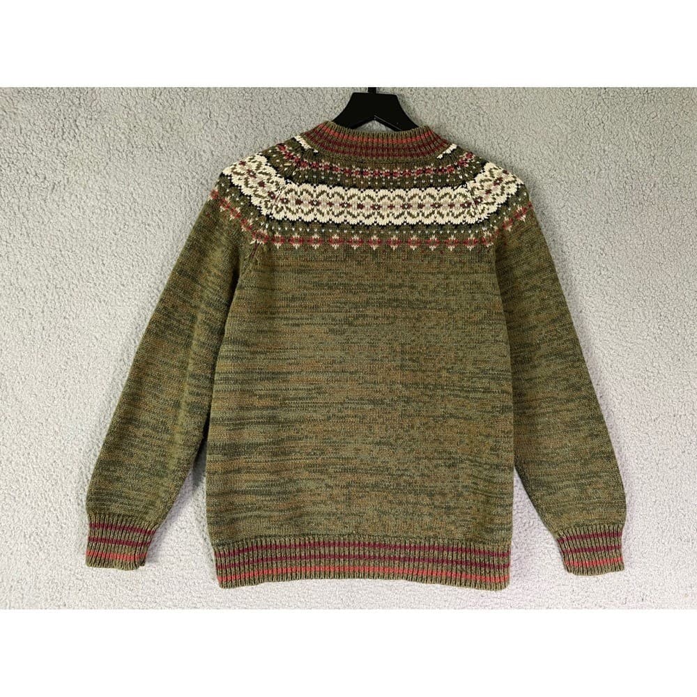Tiara International Womens Small Zip Up Nordic Fair Isle Knit Sweater Green - Thumbnail 11