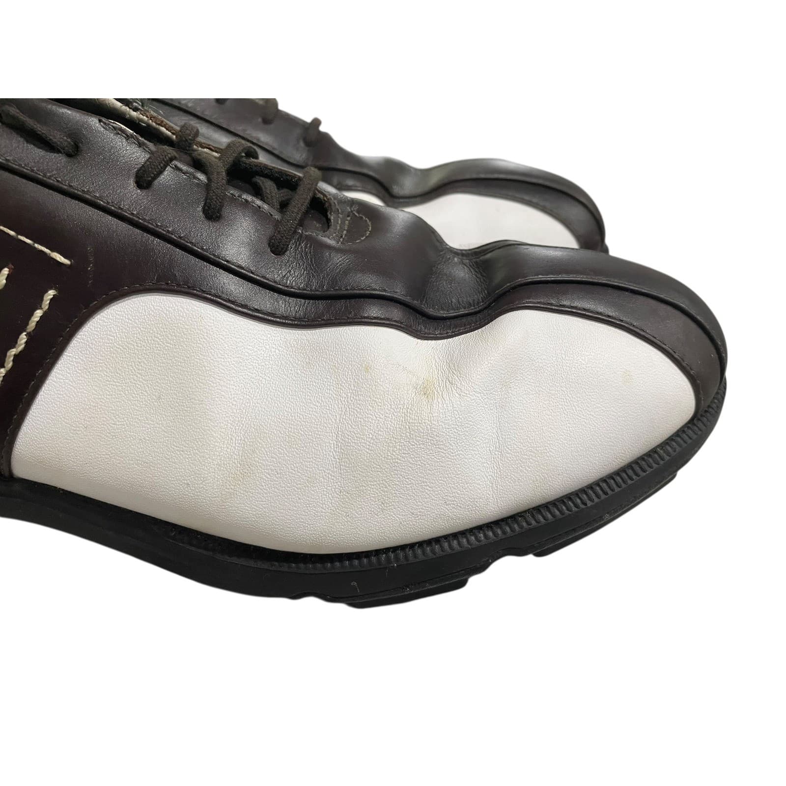 Adidas Golf Shoes Mens 9 Brown White Spiked Leather Lace Up Performance - Thumbnail 7