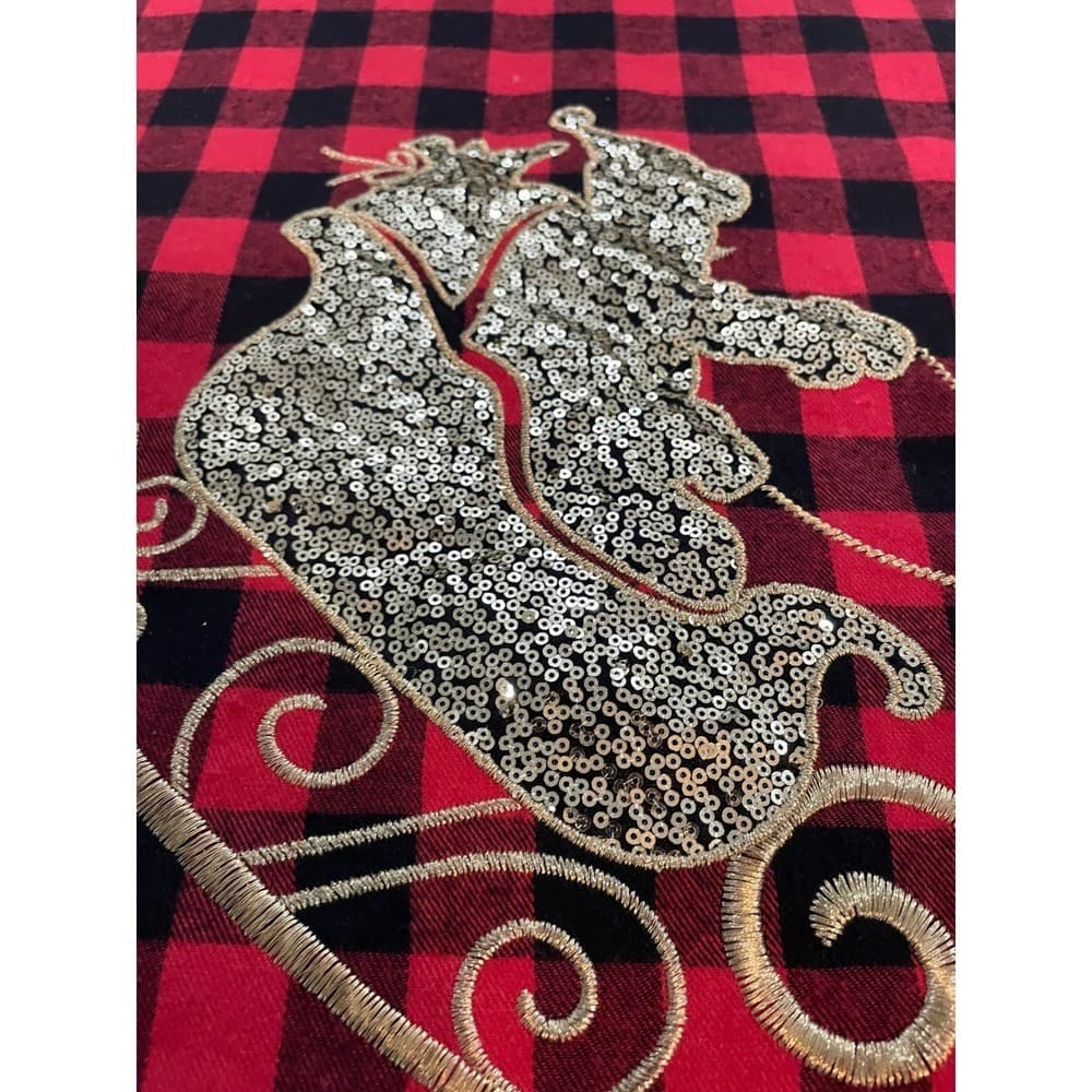 Jingles Joy Red Black Buffalo Plaid Christmas Tree Skirt Santa Sleigh Reindeer - Thumbnail 11