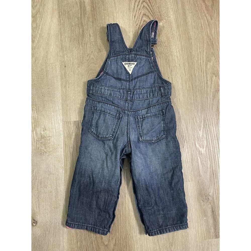 Vintage OshKosh B'gosh Infant Denim Overalls 12M Blue Jean Plaid Lined Vestbak - Thumbnail 7