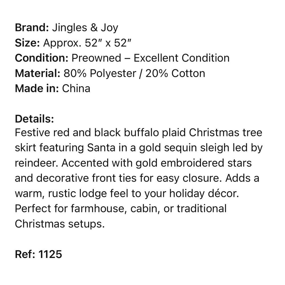 Jingles Joy Red Black Buffalo Plaid Christmas Tree Skirt Santa Sleigh Reindeer - Thumbnail 3