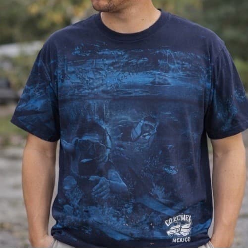 Vintage Cozumel Mexico T Shirt Mens L All Over Print Scuba Diving Graphic Tee