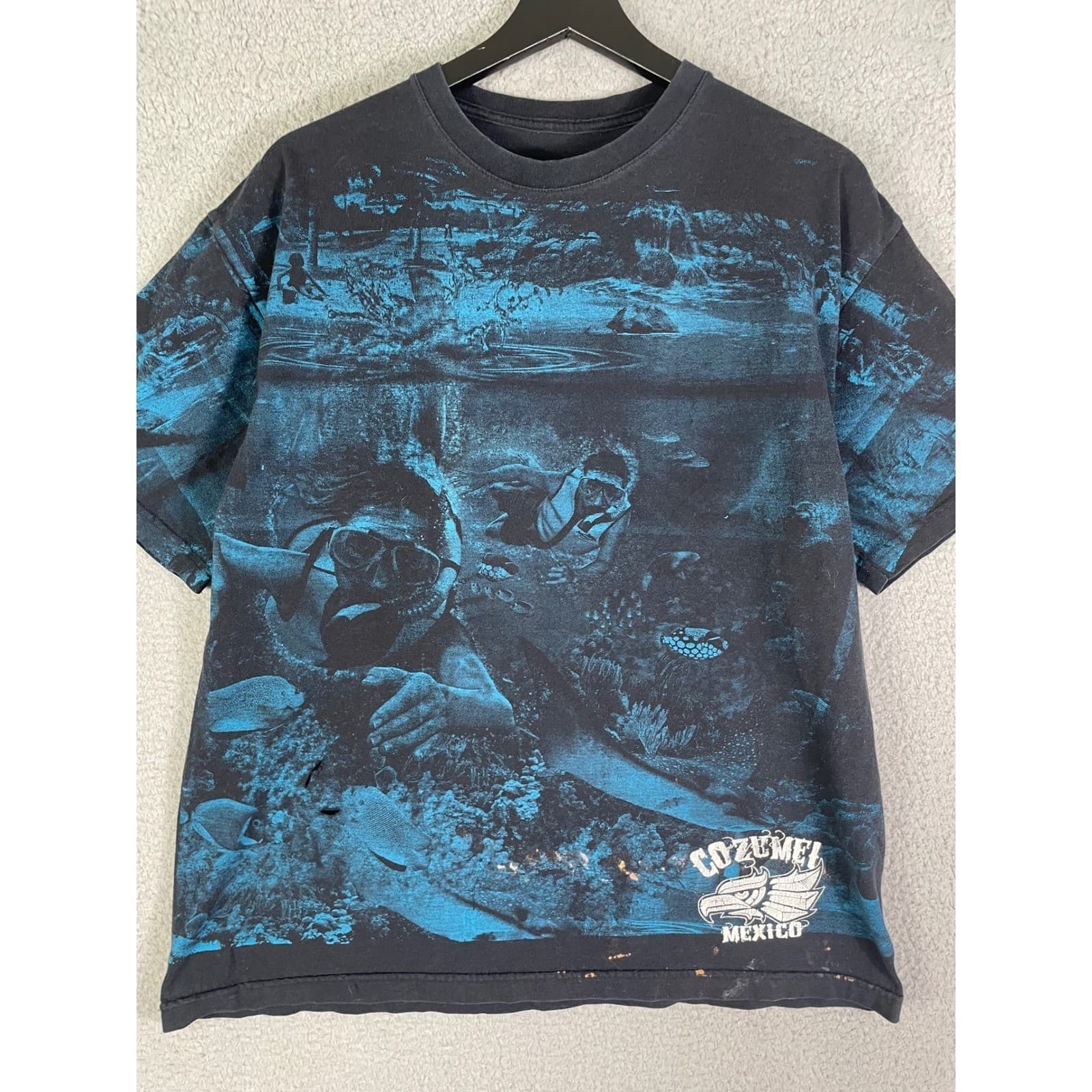 Vintage Cozumel Mexico T Shirt Mens L All Over Print Scuba Diving Graphic Tee - Thumbnail 6