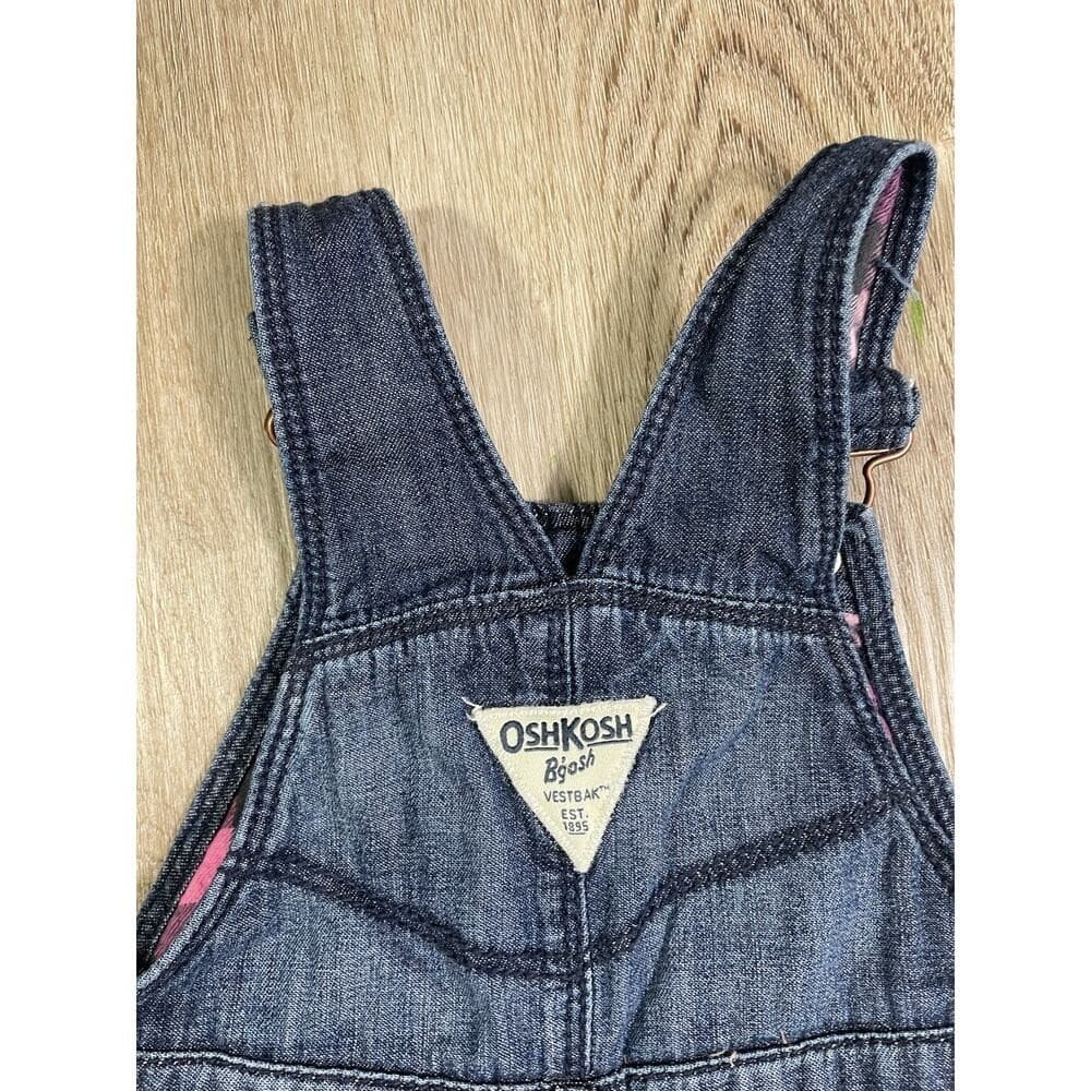 Vintage OshKosh B'gosh Infant Denim Overalls 12M Blue Jean Plaid Lined Vestbak - Thumbnail 6