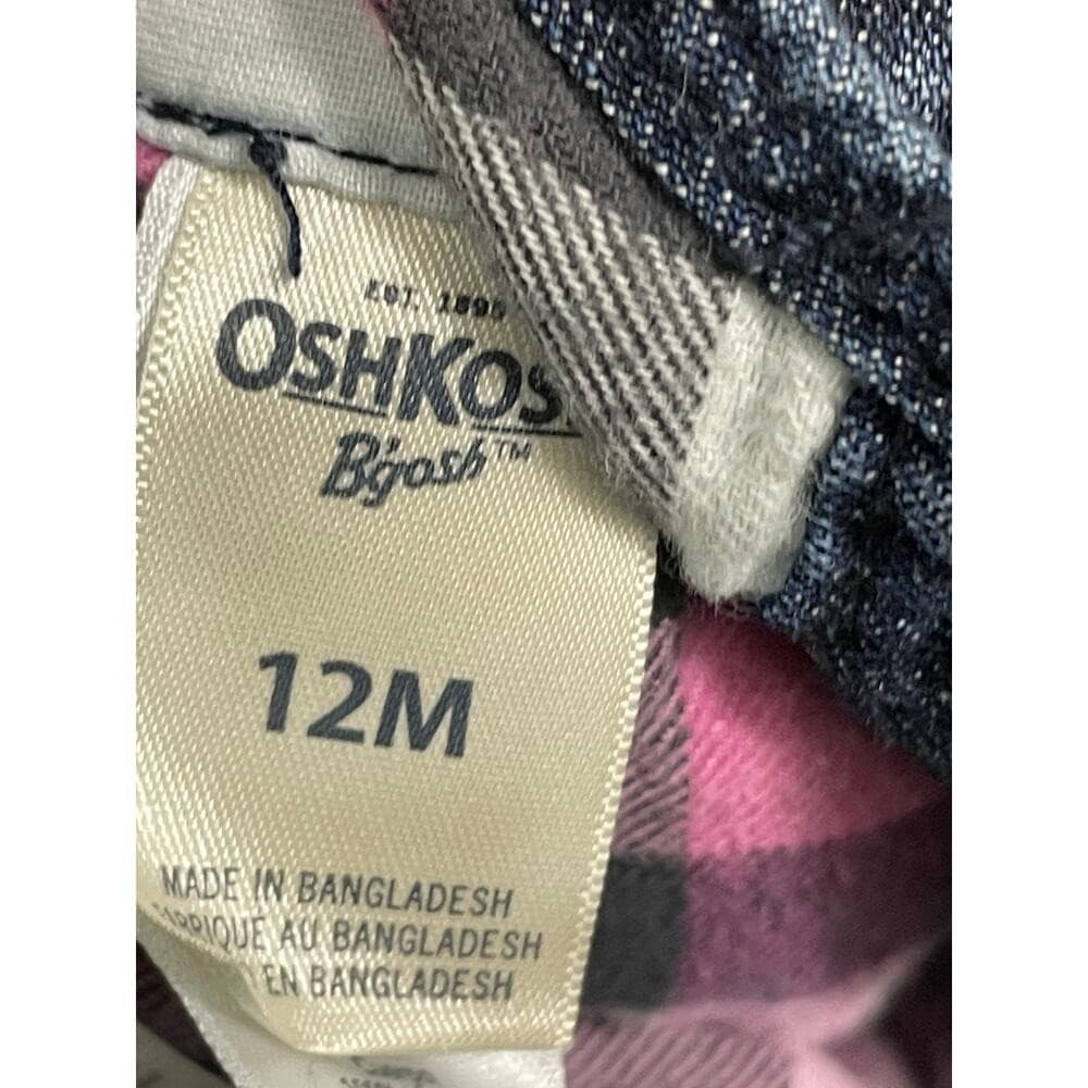 Vintage OshKosh B'gosh Infant Denim Overalls 12M Blue Jean Plaid Lined Vestbak - Thumbnail 5