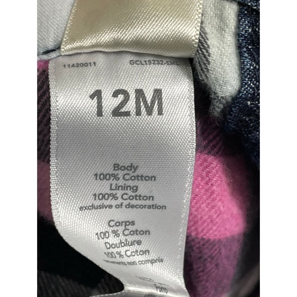 Vintage OshKosh B'gosh Infant Denim Overalls 12M Blue Jean Plaid Lined Vestbak - Thumbnail 3