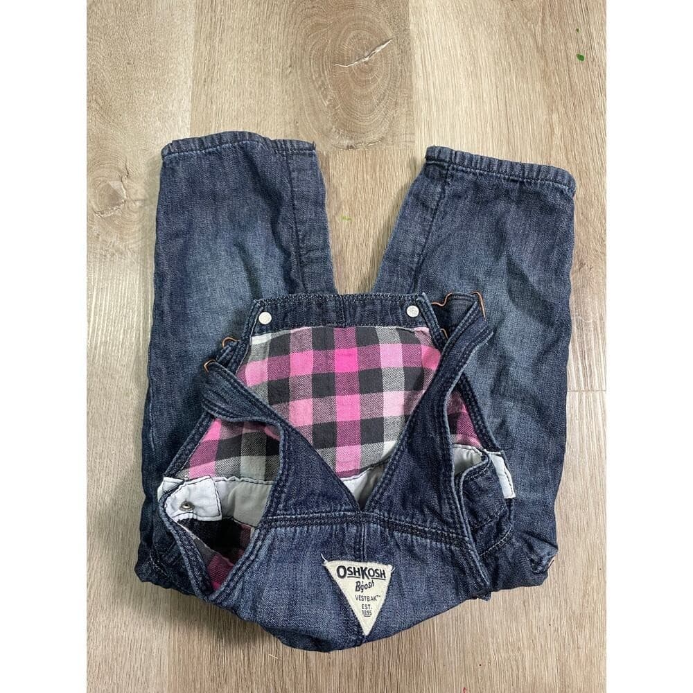 Vintage OshKosh B'gosh Infant Denim Overalls 12M Blue Jean Plaid Lined Vestbak - Thumbnail 4