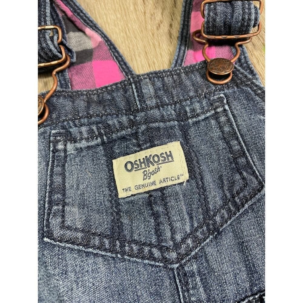 Vintage OshKosh B'gosh Infant Denim Overalls 12M Blue Jean Plaid Lined Vestbak - Thumbnail 8