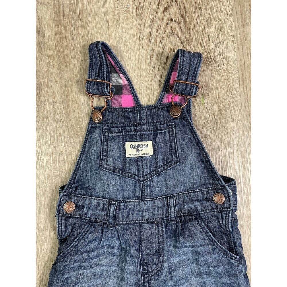 Vintage OshKosh B'gosh Infant Denim Overalls 12M Blue Jean Plaid Lined Vestbak - Thumbnail 11