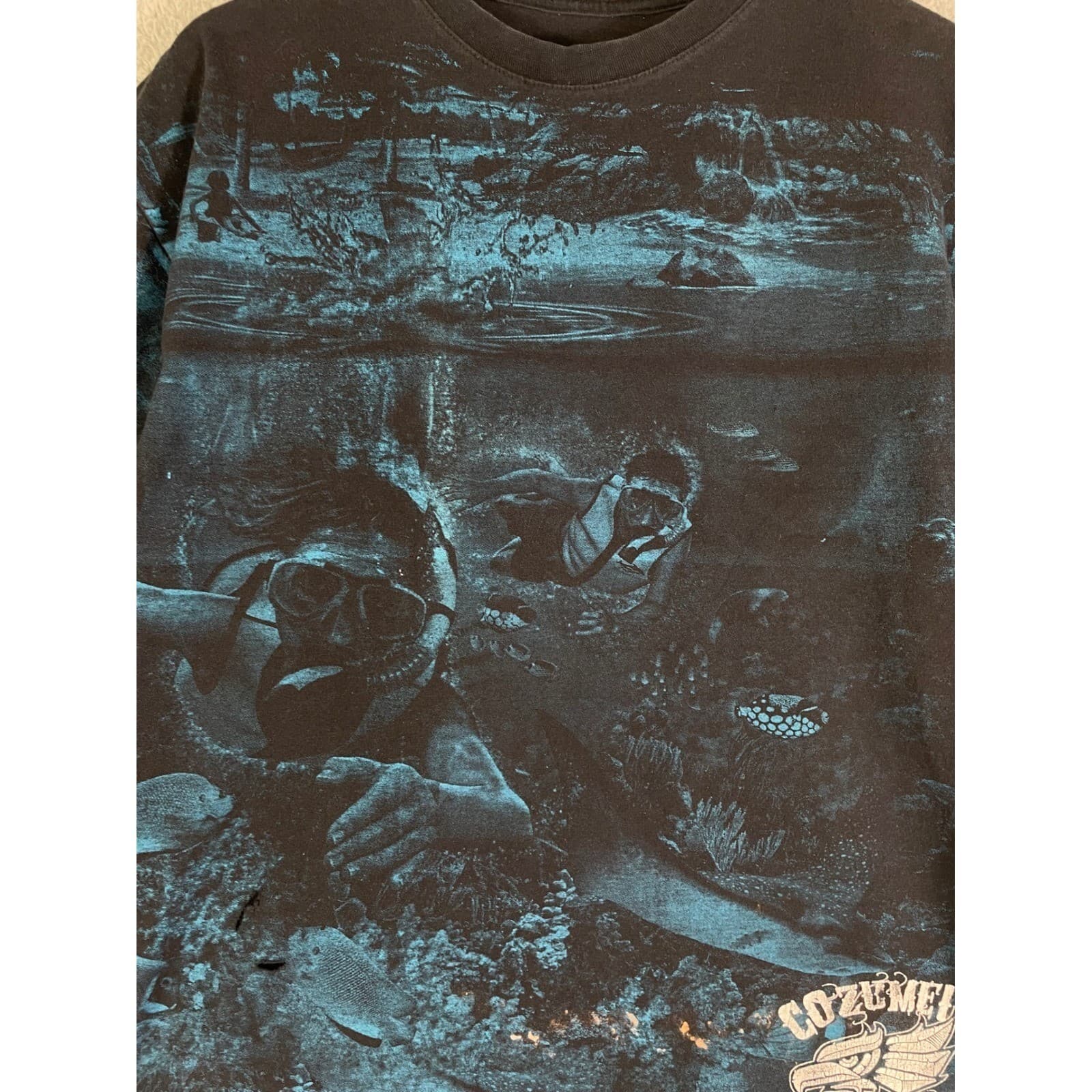 Vintage Cozumel Mexico T Shirt Mens L All Over Print Scuba Diving Graphic Tee - Thumbnail 10