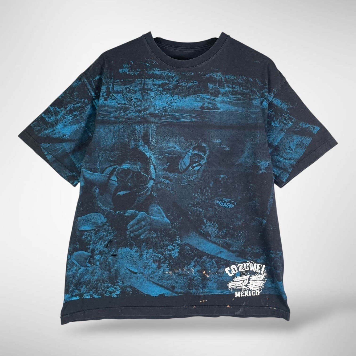 Vintage Cozumel Mexico T Shirt Mens L All Over Print Scuba Diving Graphic Tee - Thumbnail 2