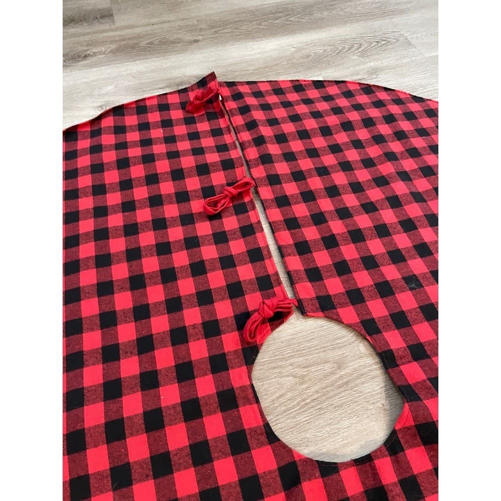 Jingles Joy Red Black Buffalo Plaid Christmas Tree Skirt Santa Sleigh Reindeer - Thumbnail 12