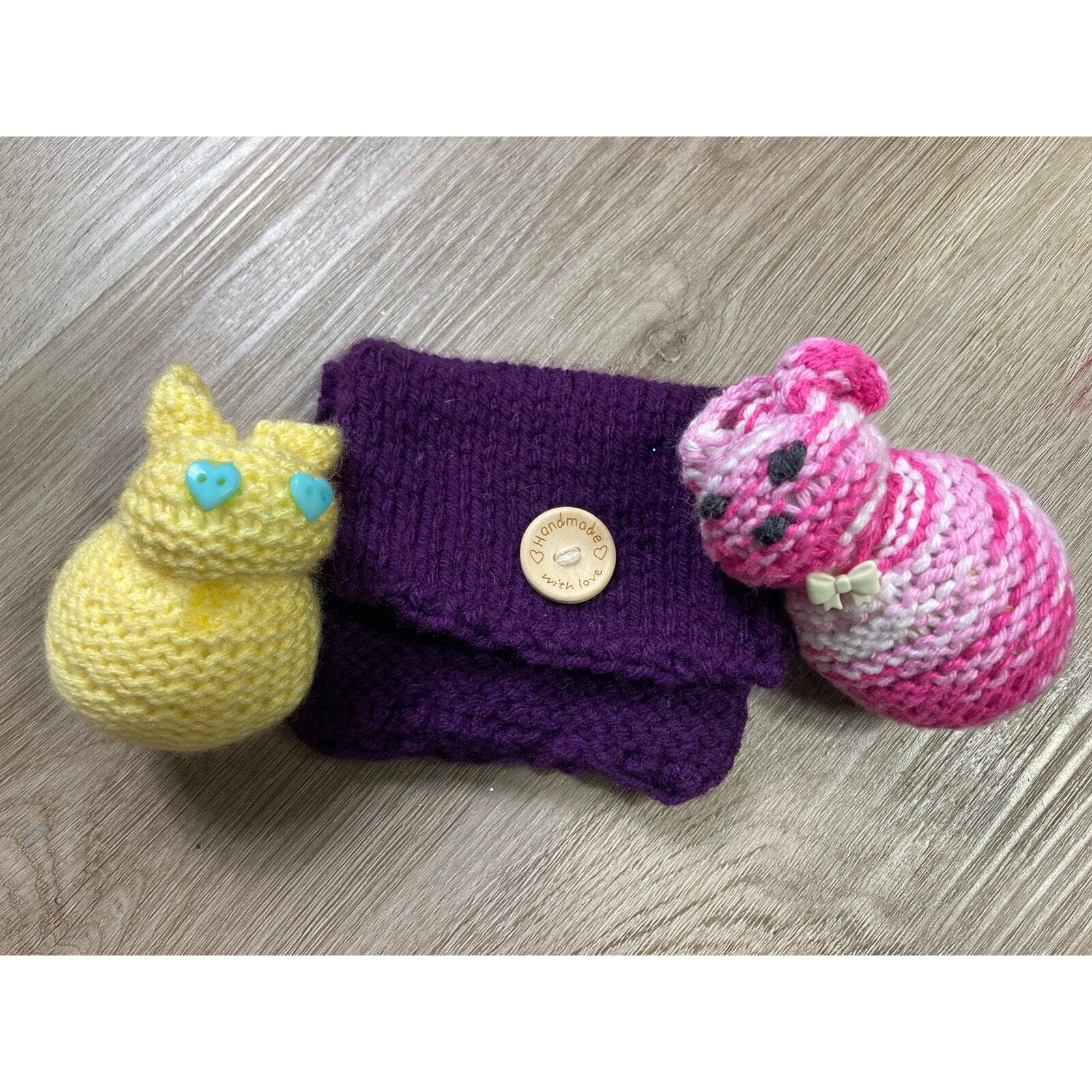 Handmade Knitted Cat Plushie Stuffed Animal Small Coin Purse Pouch Gift Cute
