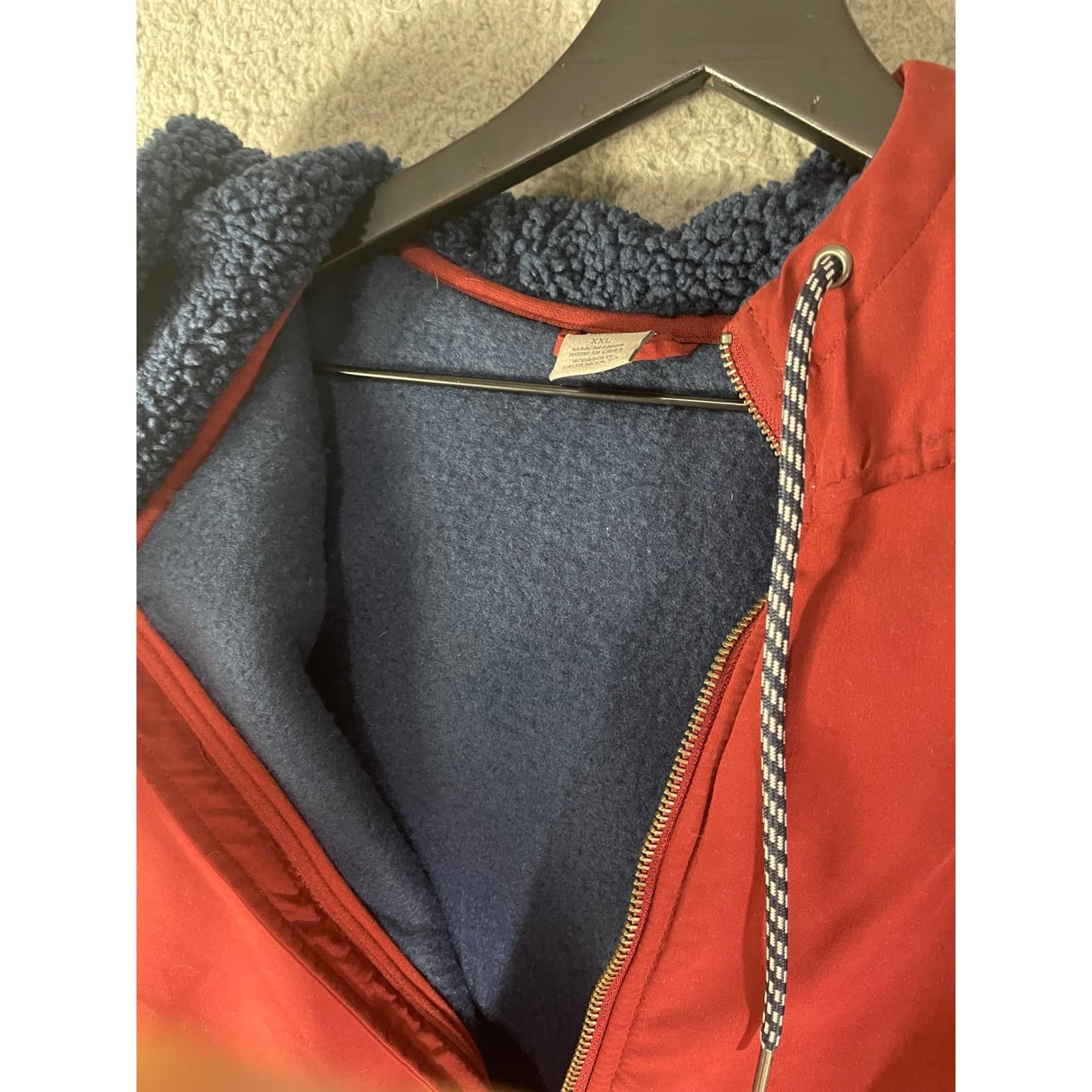 Hurley Mens XXL Sherpa Fleece Anorak Half Zip Hoodie Burgundy Navy Blue Pullover - Thumbnail 10