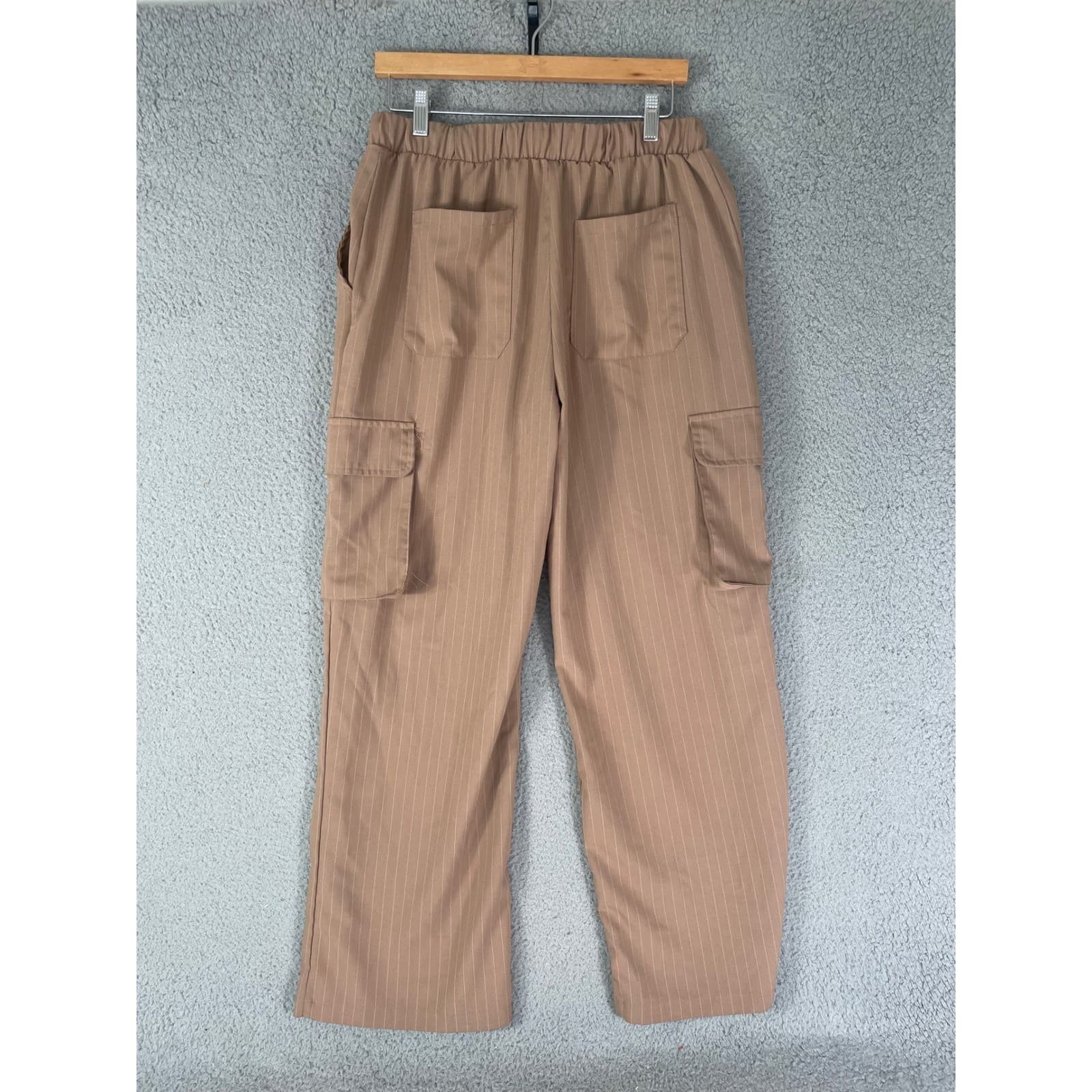 RACHEL PAIGE Brown Pinstripe Cargo Pants Wide Leg Drawstring Waist Women's - Thumbnail 6