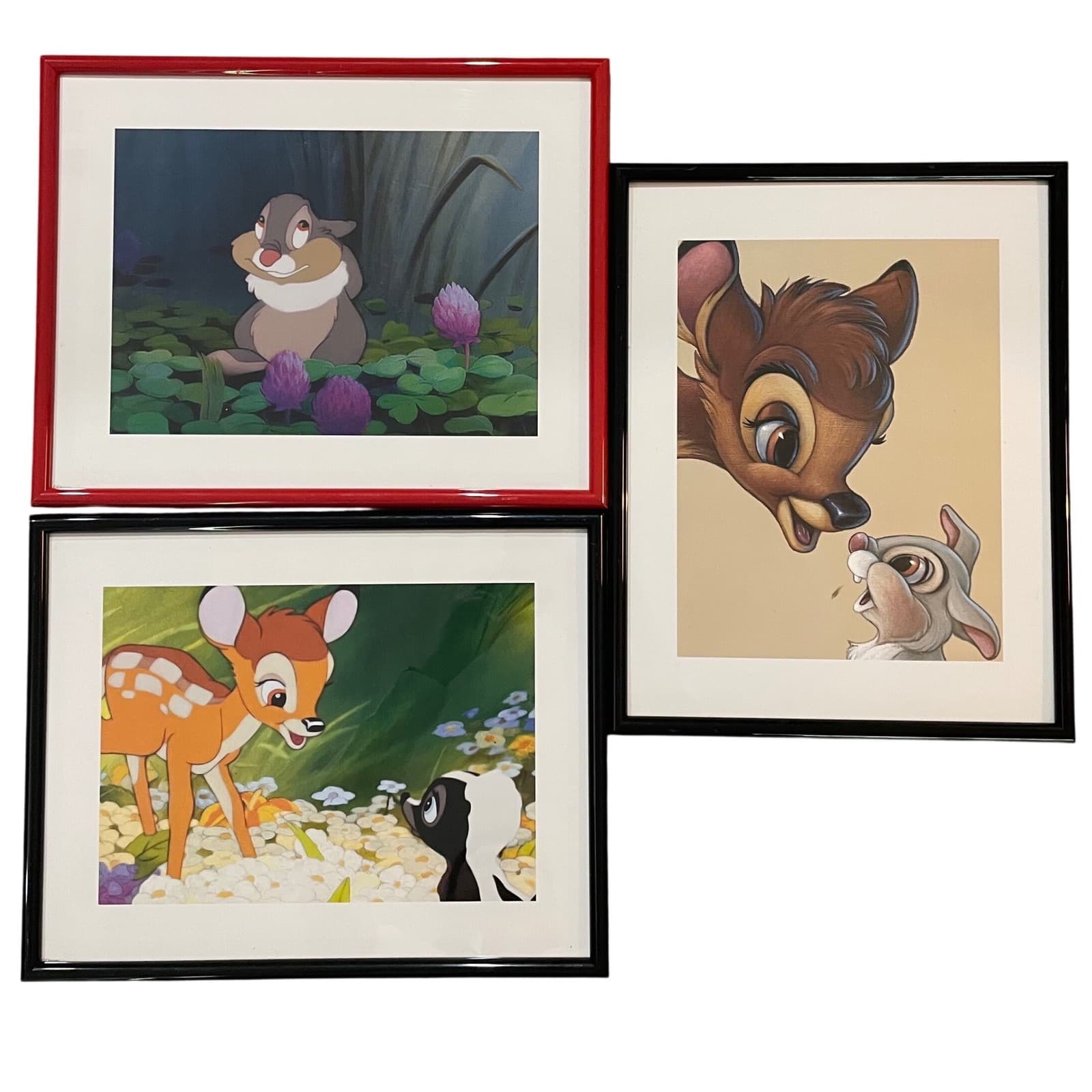 Disney Bambi Thumper Flower Framed Prints Set 3 Nursery Wall Art Decor