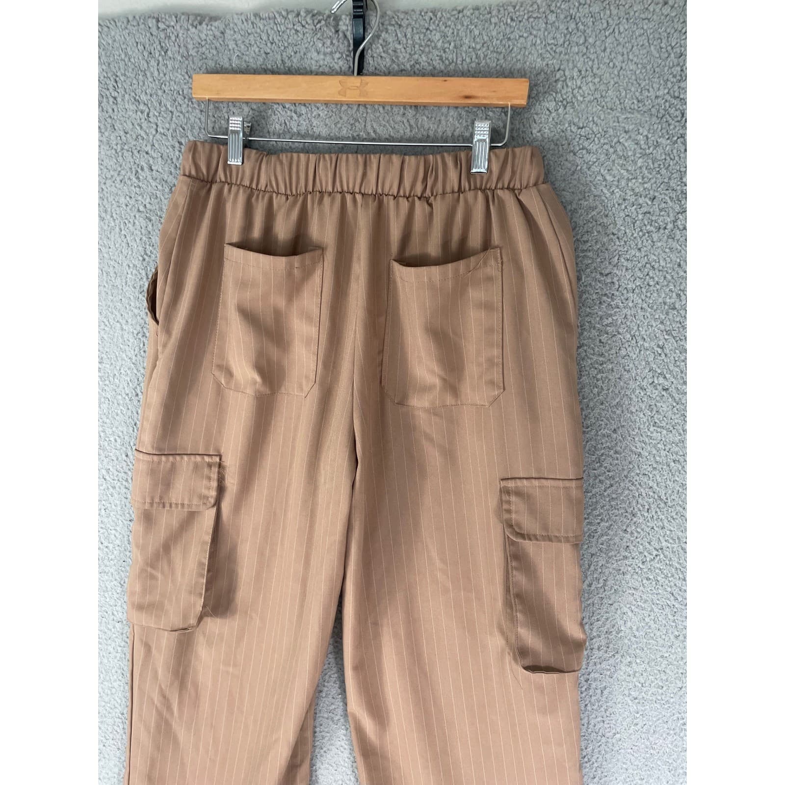 RACHEL PAIGE Brown Pinstripe Cargo Pants Wide Leg Drawstring Waist Women's - Thumbnail 10