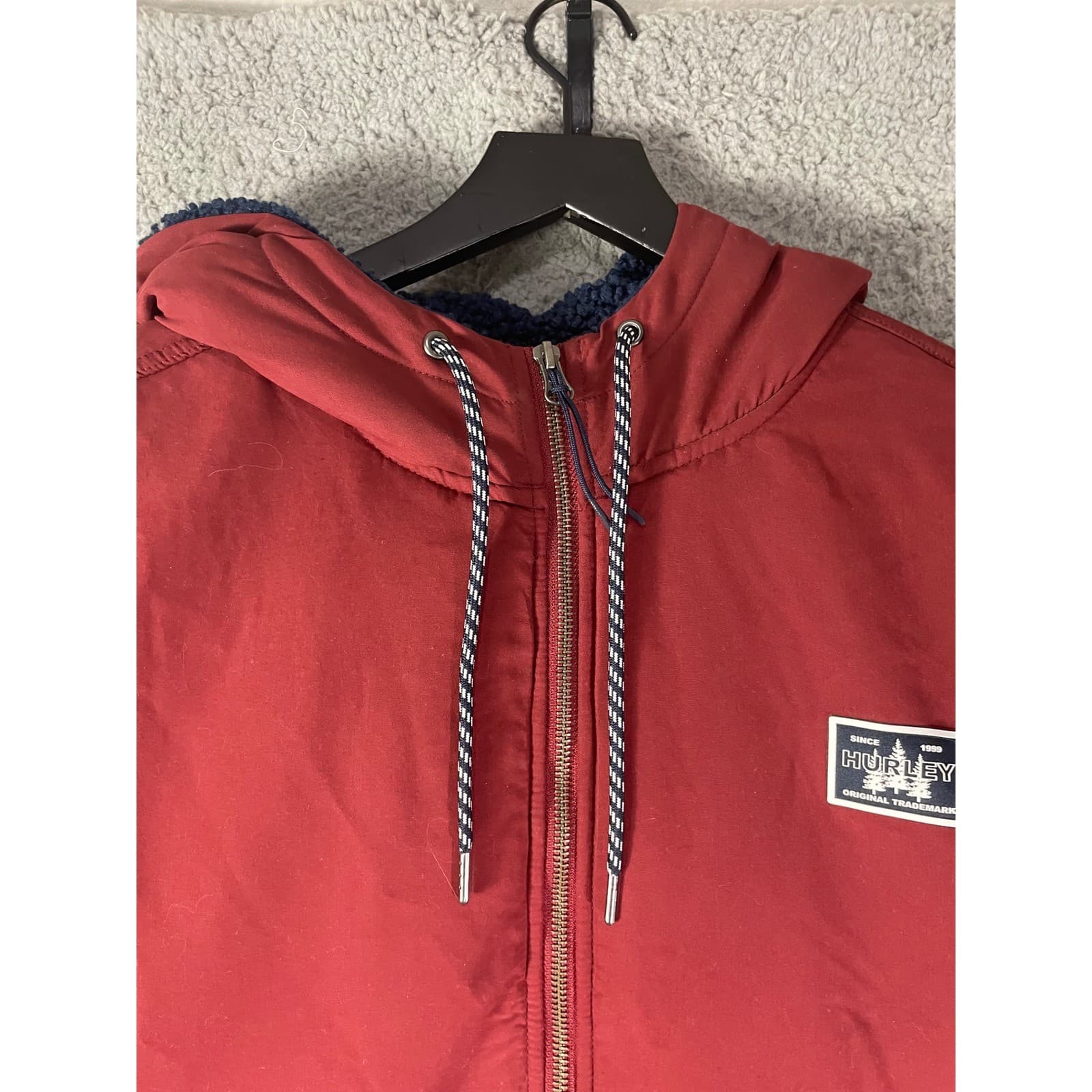 Hurley Mens XXL Sherpa Fleece Anorak Half Zip Hoodie Burgundy Navy Blue Pullover - Thumbnail 9