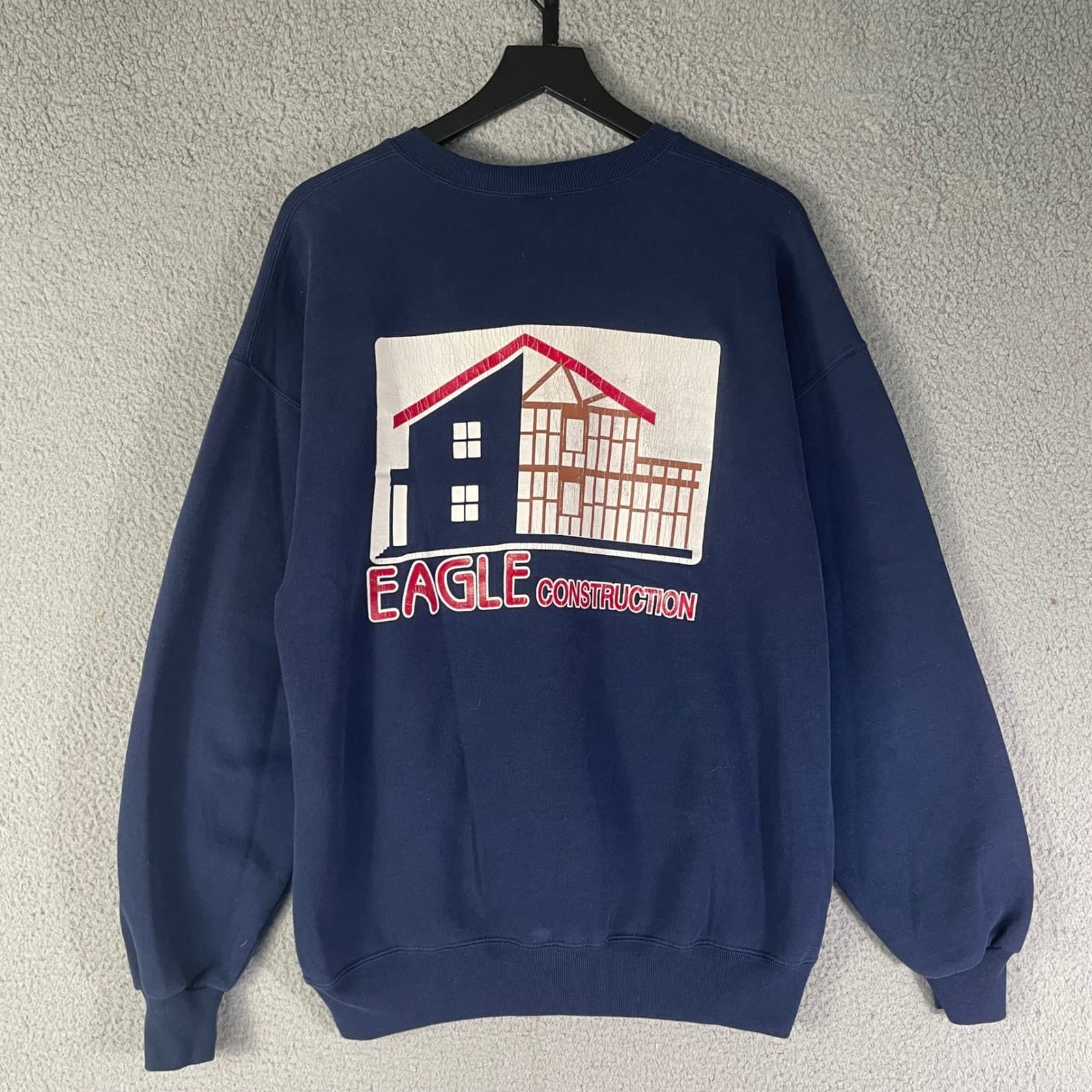 Vintage Jerzees Super Sweats Eagle Construction Navy Blue Sweatshirt Mens XL USA - Thumbnail 3