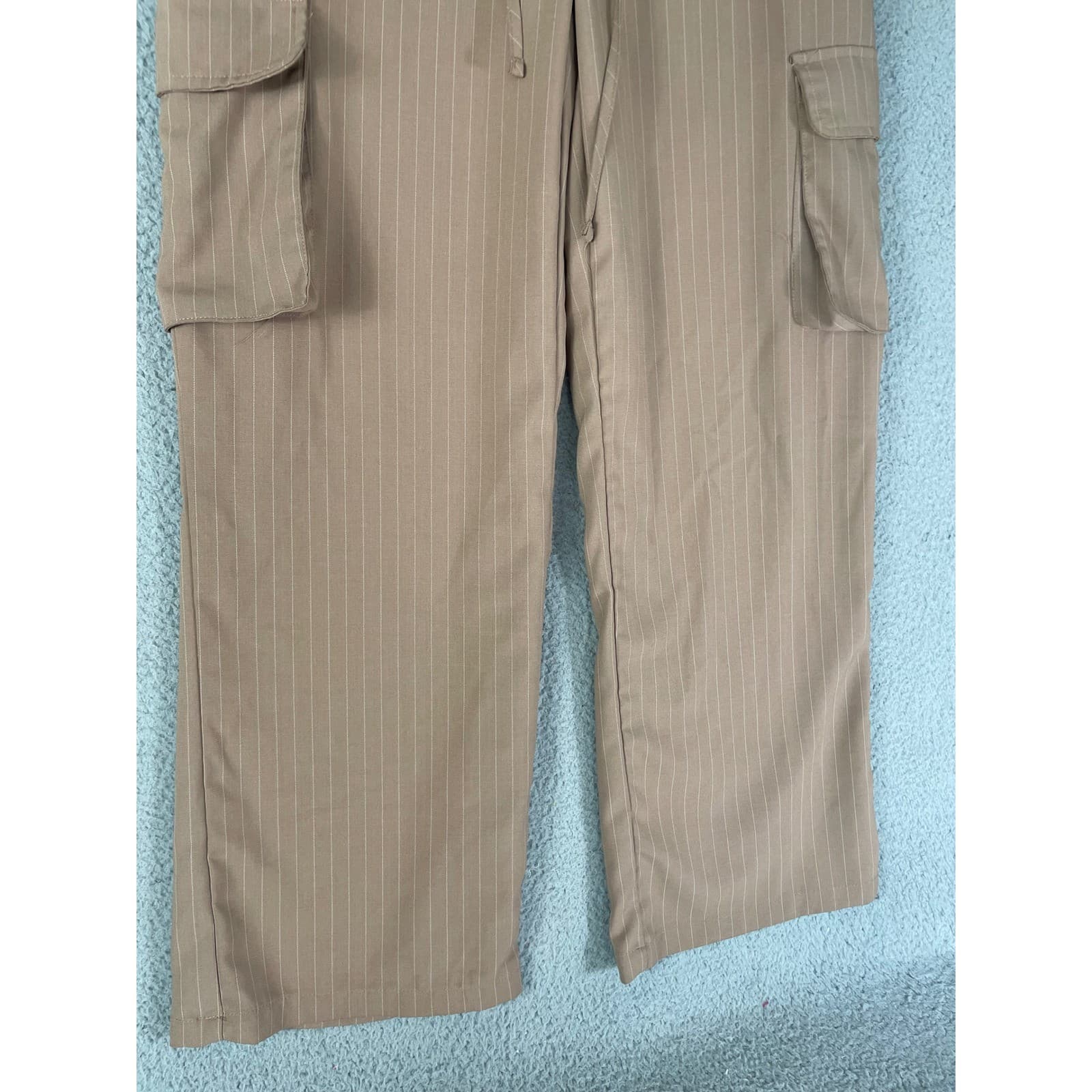 RACHEL PAIGE Brown Pinstripe Cargo Pants Wide Leg Drawstring Waist Women's - Thumbnail 8