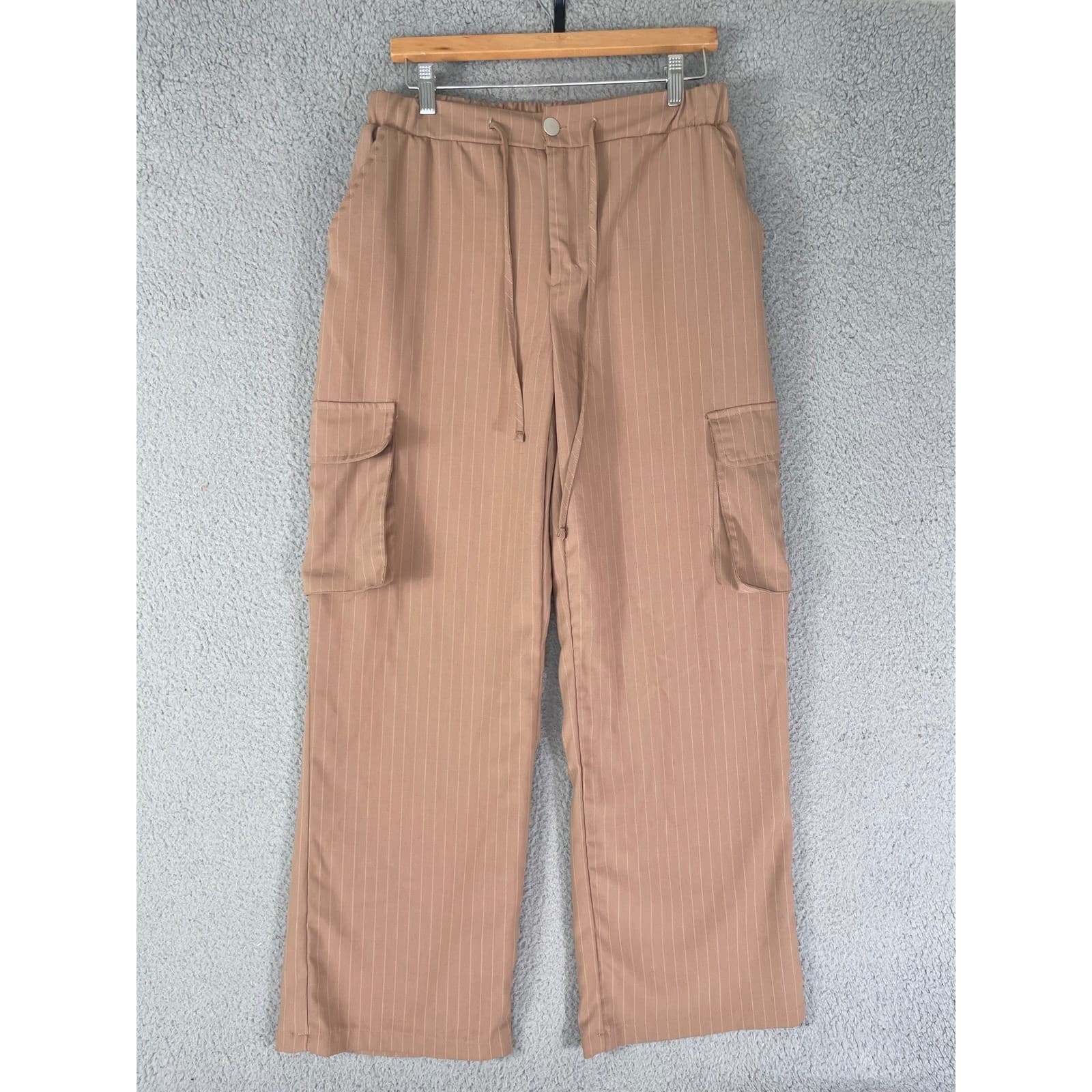 RACHEL PAIGE Brown Pinstripe Cargo Pants Wide Leg Drawstring Waist Women's - Thumbnail 5