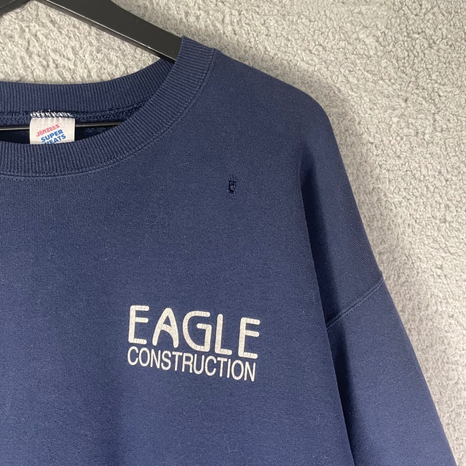 Vintage Jerzees Super Sweats Eagle Construction Navy Blue Sweatshirt Mens XL USA - Thumbnail 10
